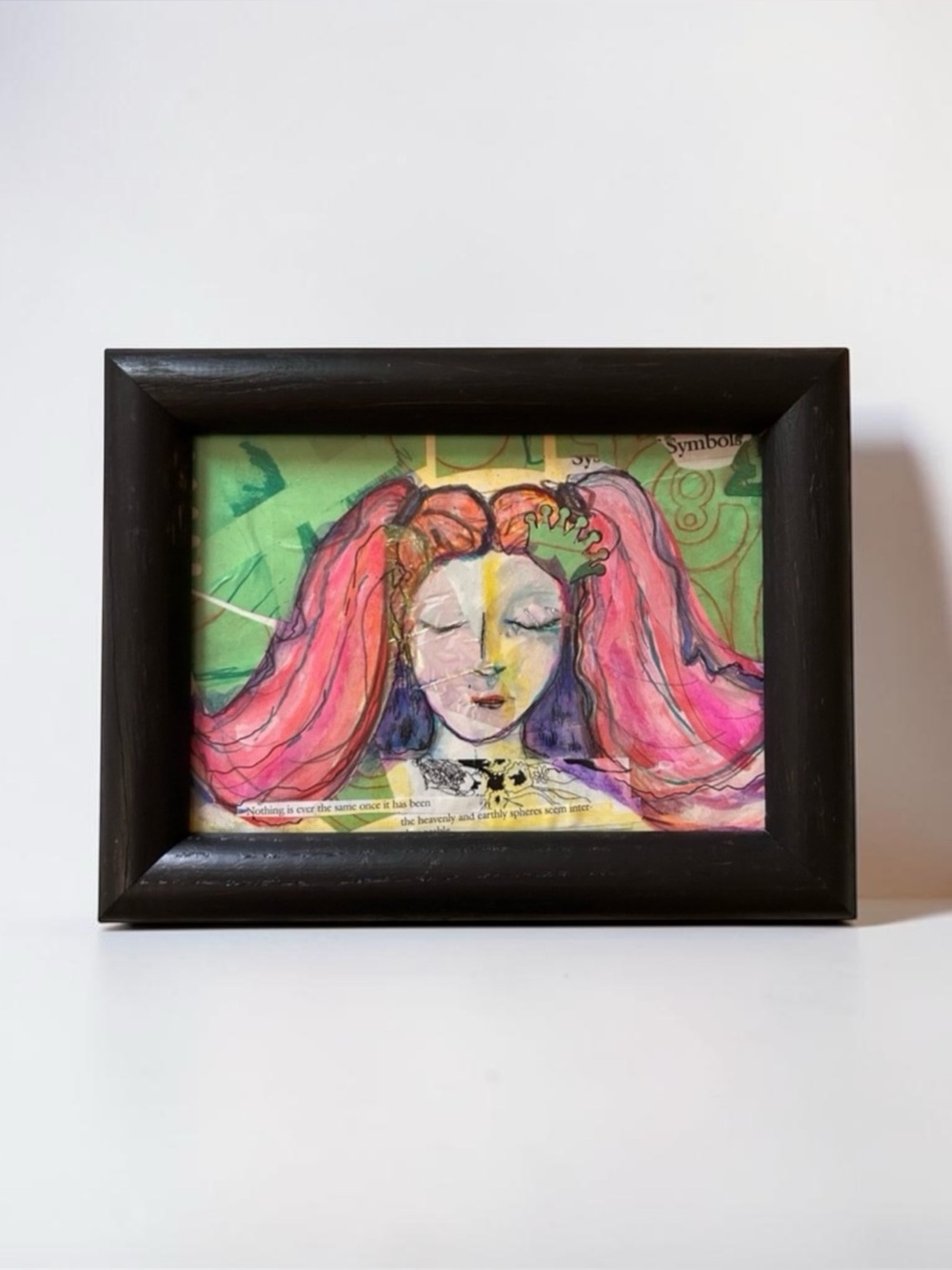 ‘Best Friends’ Handmade Framed Pink & Green Original Art Power Perfect Gift 5x7
